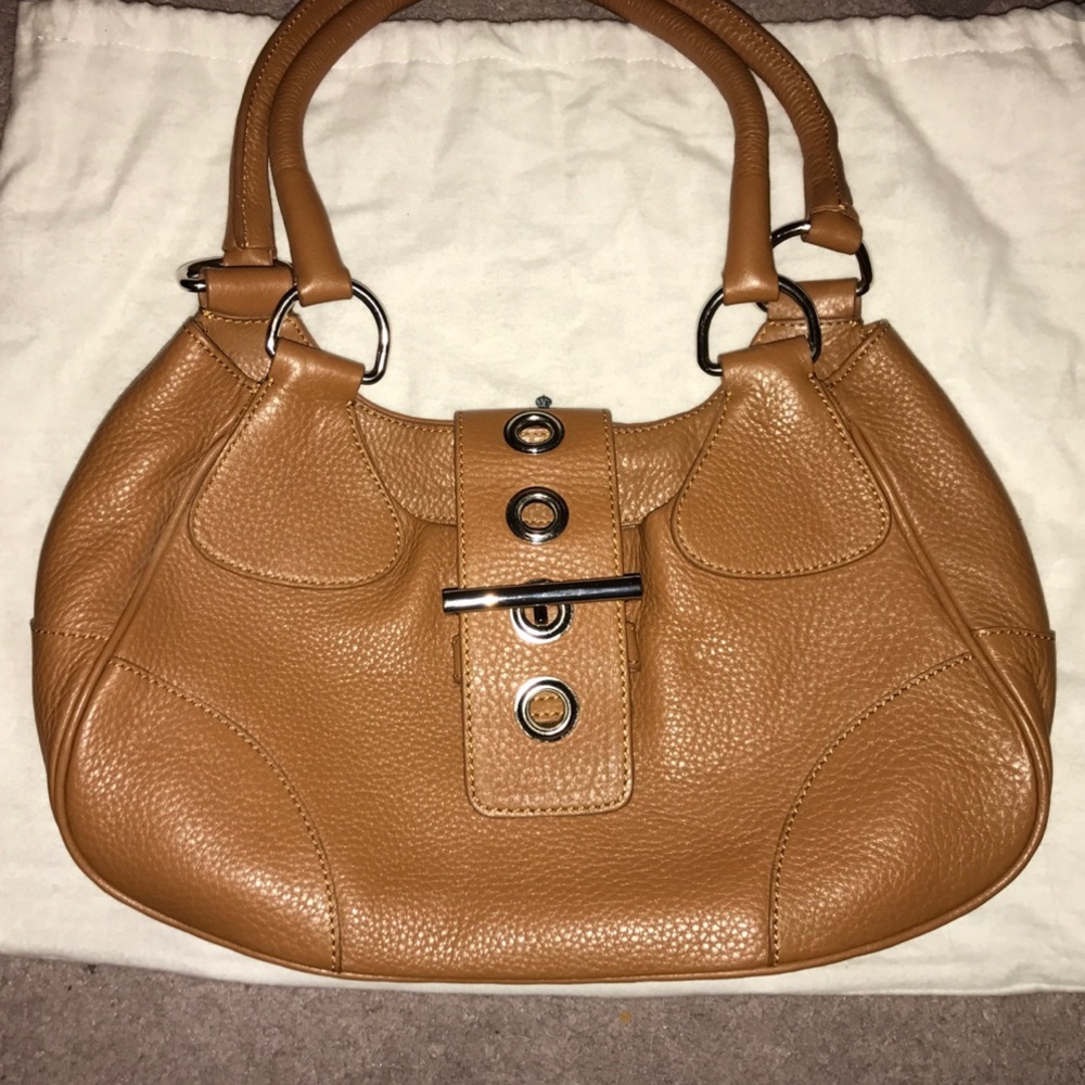 Prada chestnut leather and silver accent purse
